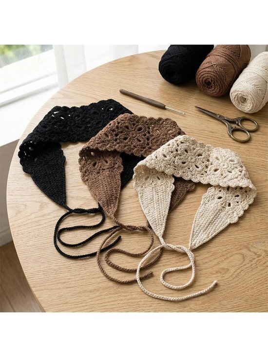 Women\'s 3Pcs Boho Headbands Scarf Bandana Crochet Knit Hair Accessories main image 6